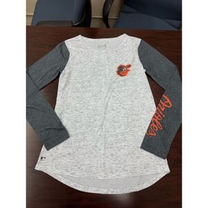 MLB Baltimore Orioles Heathered White and Grey Long Sleeve Tee Size Large
